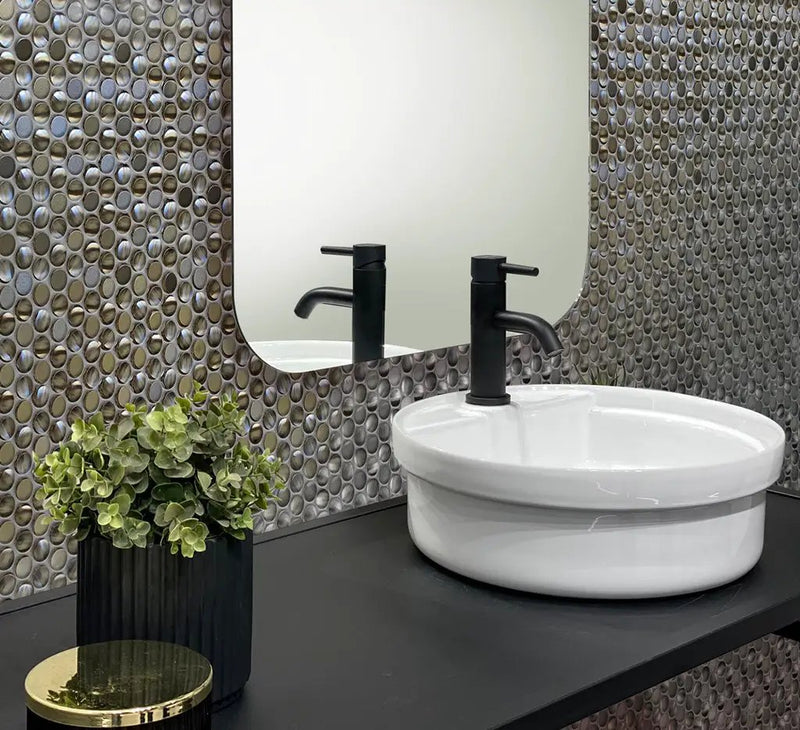Anchor Gray 12x12 Polished Penny Round Metal Mosaic Tile (5 pack, 4.75 sq ft/case) by Apollo Tile