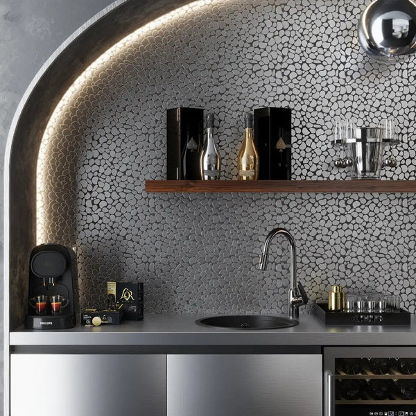 Pebble Gray 12x12 Polished Multi-shaped Metal Mosaic Tile (5 pack, 5.17 sq ft/case), photo 2 of 10
