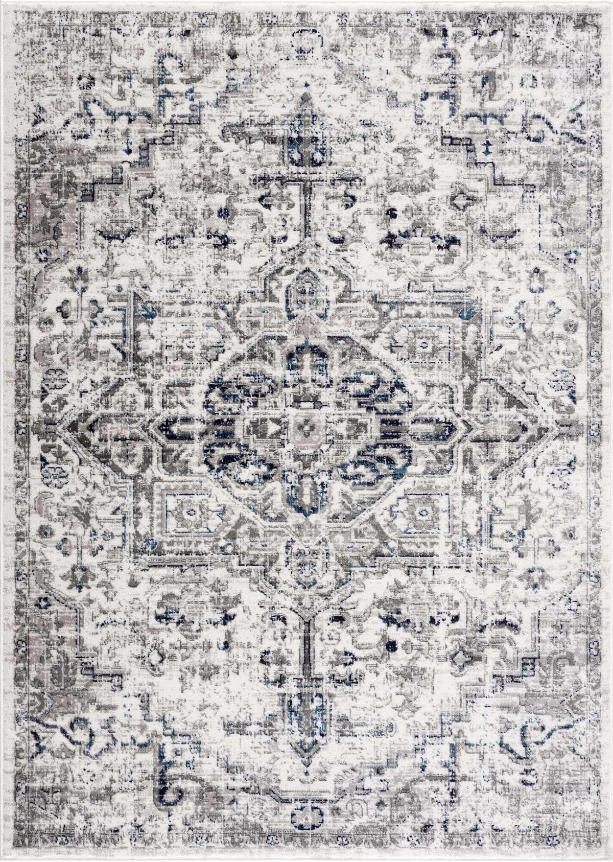 Buenaventura Cream & Navy Area Rug by Hauteloom