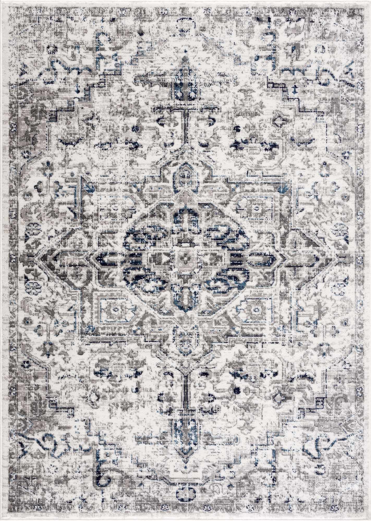 Buenaventura Cream & Navy Area Rug by Hauteloom