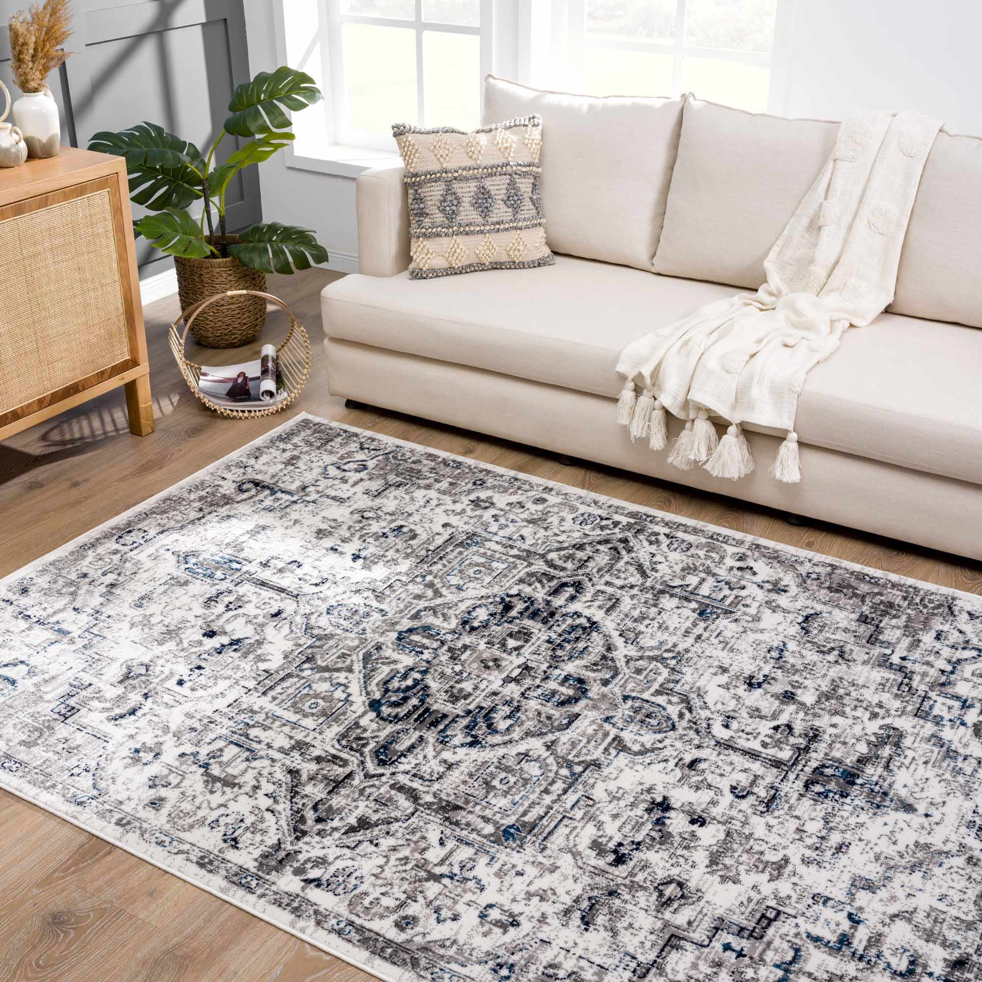 Buenaventura Cream & Navy Area Rug by Hauteloom