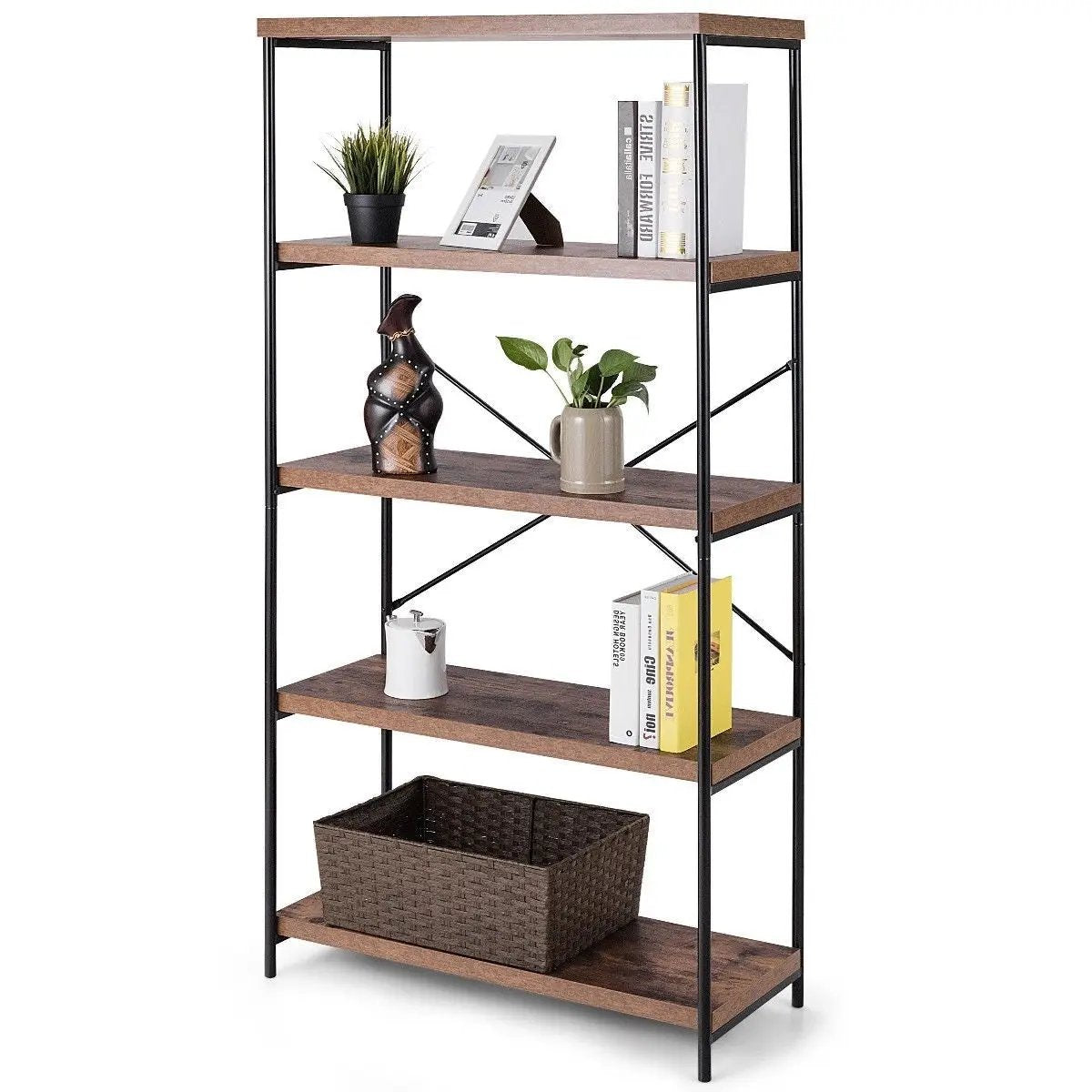 Industrial Metal Wood 5-Tier Bookcase Storage Rack Book Shelf by HomePacific