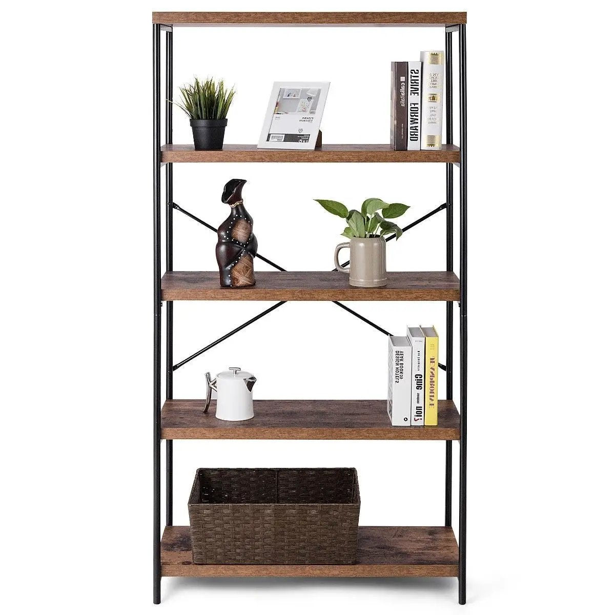 Industrial Metal Wood 5-Tier Bookcase Storage Rack Book Shelf by HomePacific