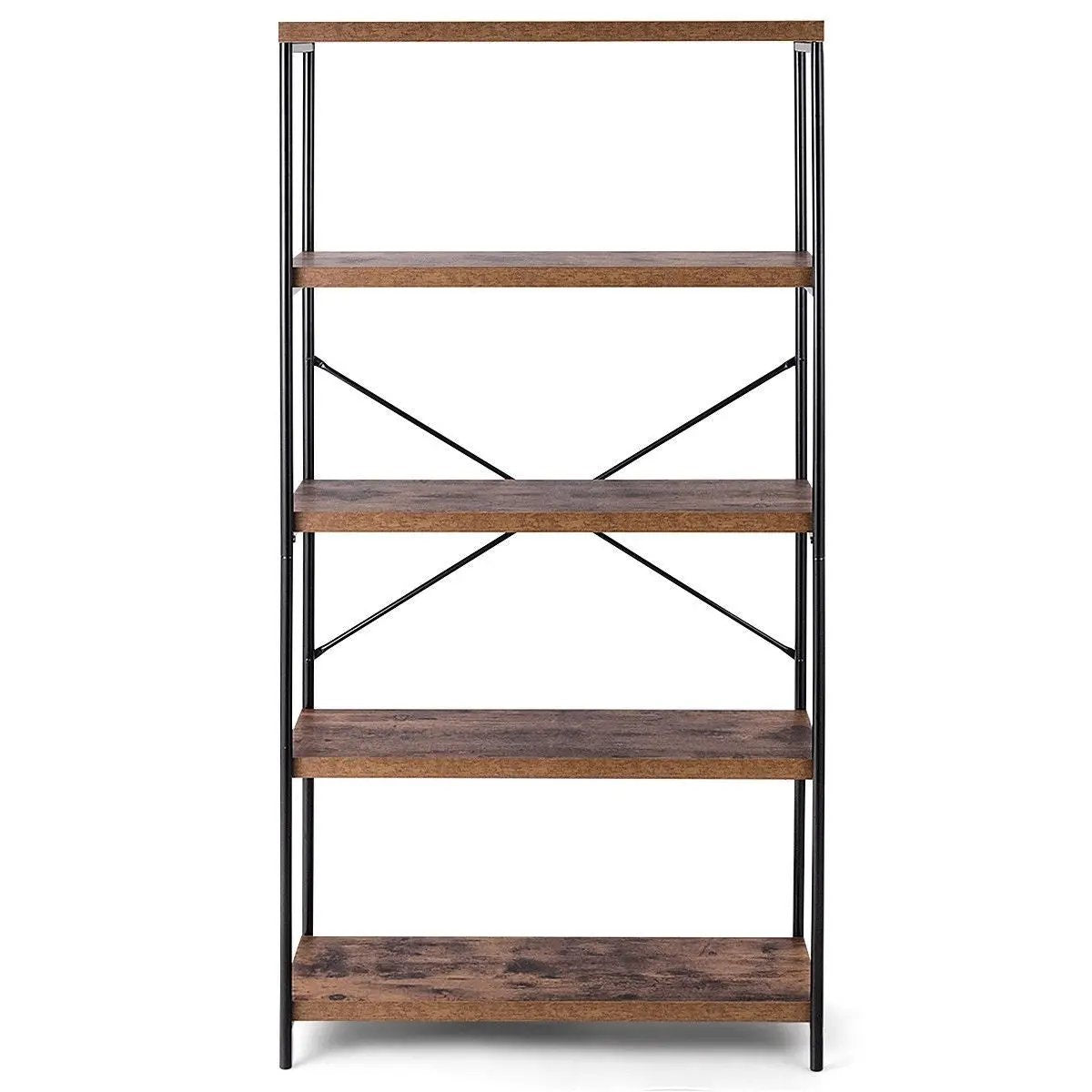 Industrial Metal Wood 5-Tier Bookcase Storage Rack Book Shelf by HomePacific