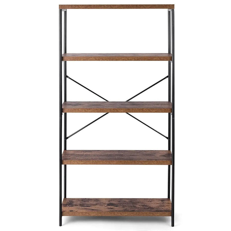 Industrial Metal Wood 5-Tier Bookcase Storage Rack Book Shelf by HomePacific