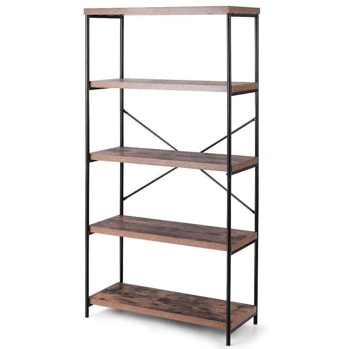 Industrial Metal Wood 5-Tier Bookcase Storage Rack Book Shelf by HomePacific