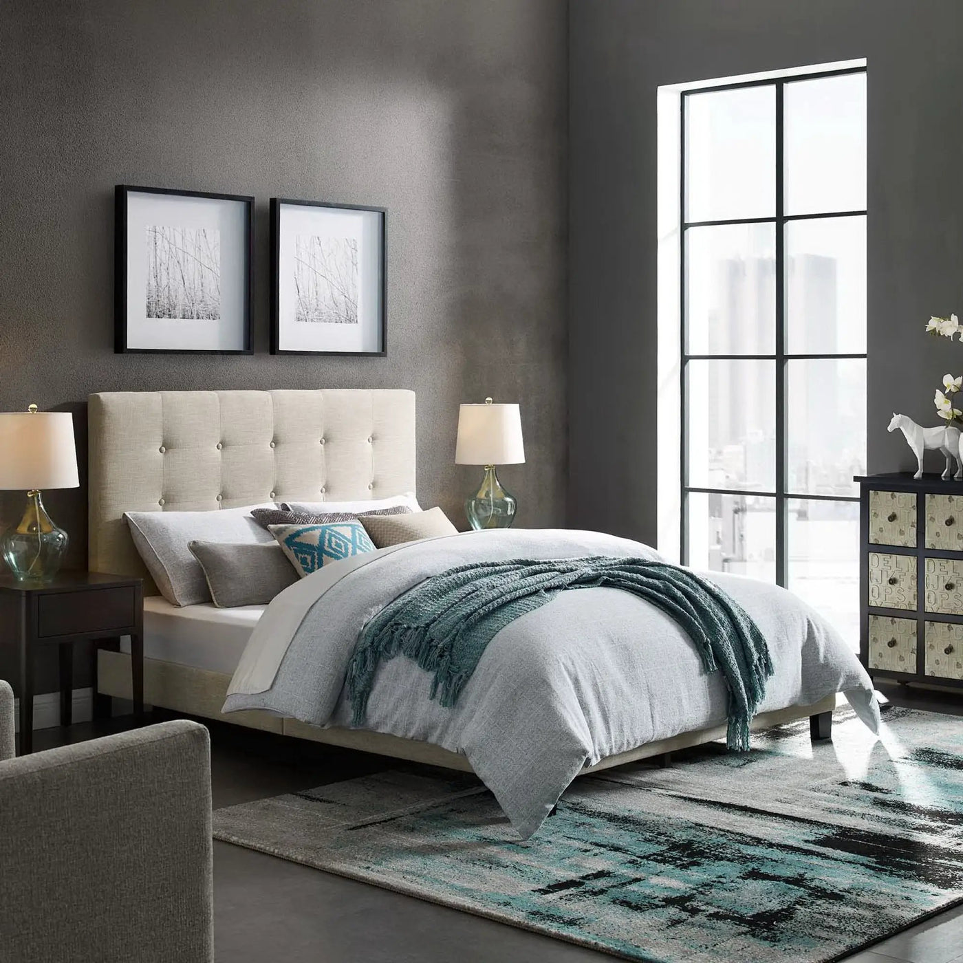 Melanie Tufted Button Upholstered Fabric Queen Platform Bed by Modway by HouseOfZazla