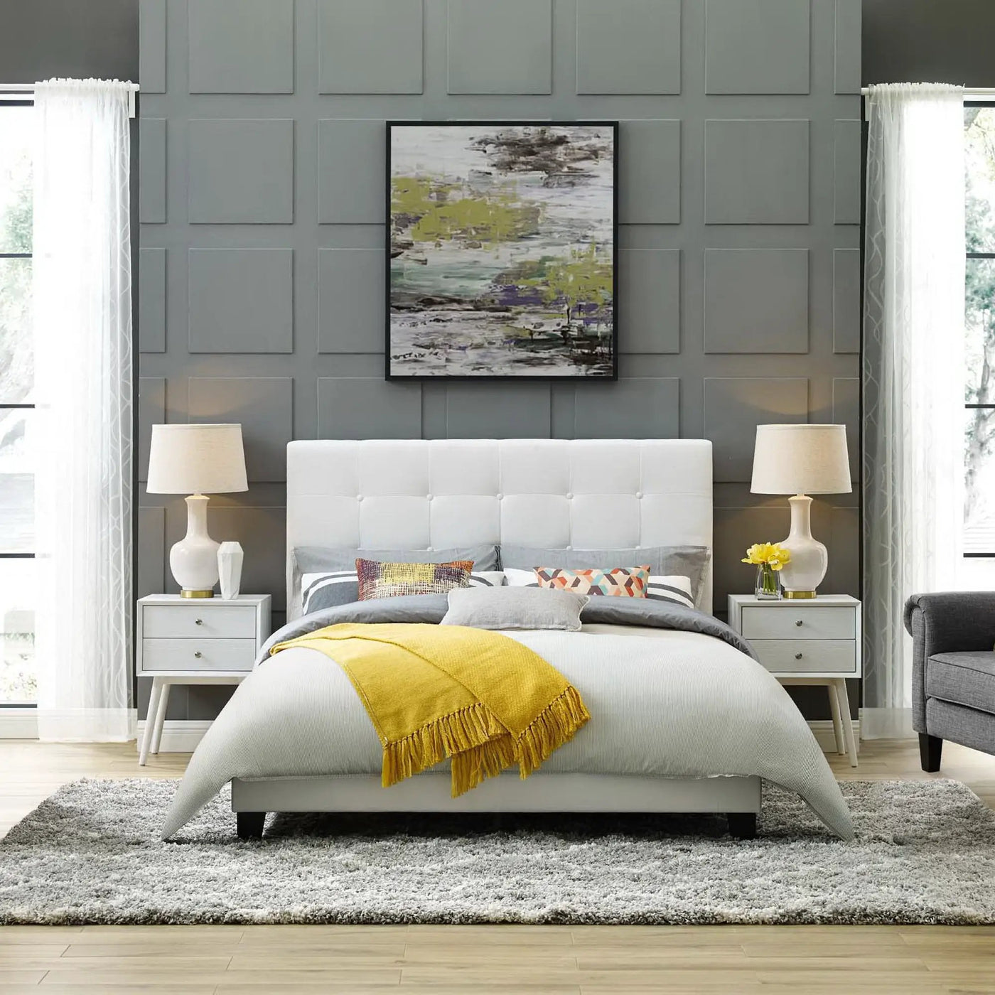 Melanie Tufted Button Upholstered Fabric Queen Platform Bed by Modway by HouseOfZazla