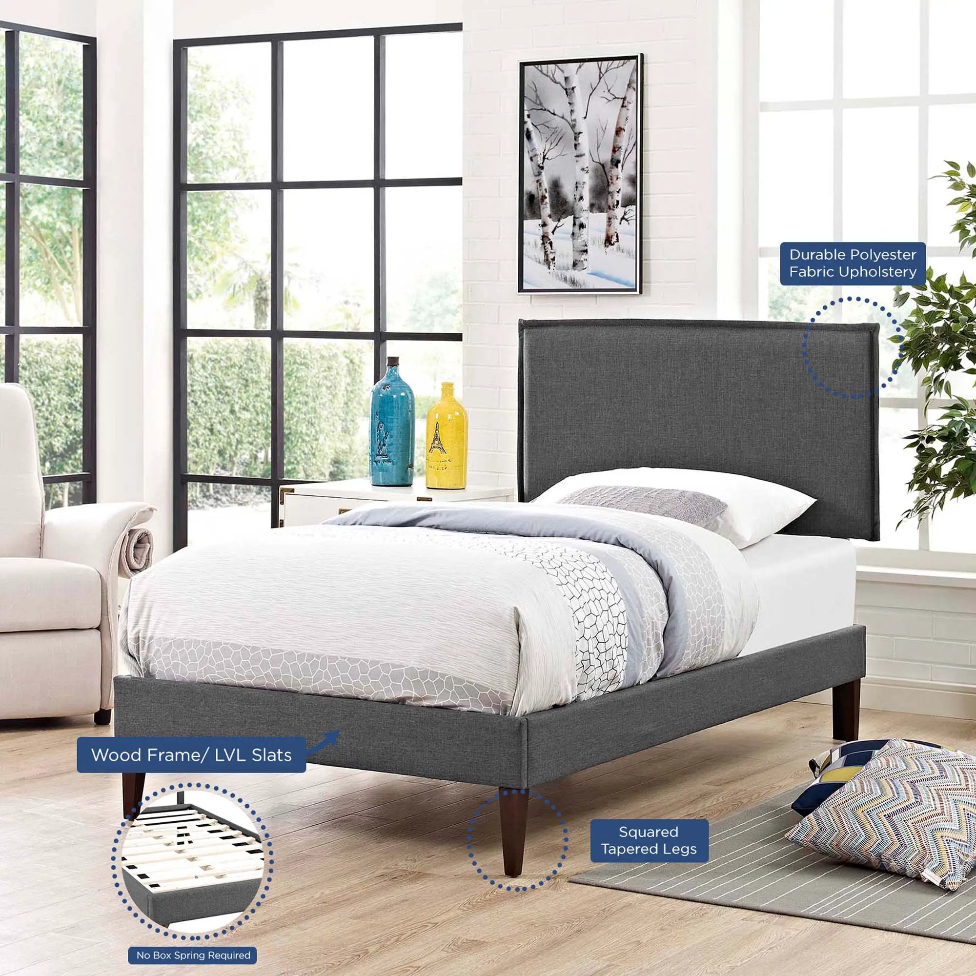 Amaris Fabric Twin Platform Bed with Squared Tapered Legs by Modway by HouseOfZazla