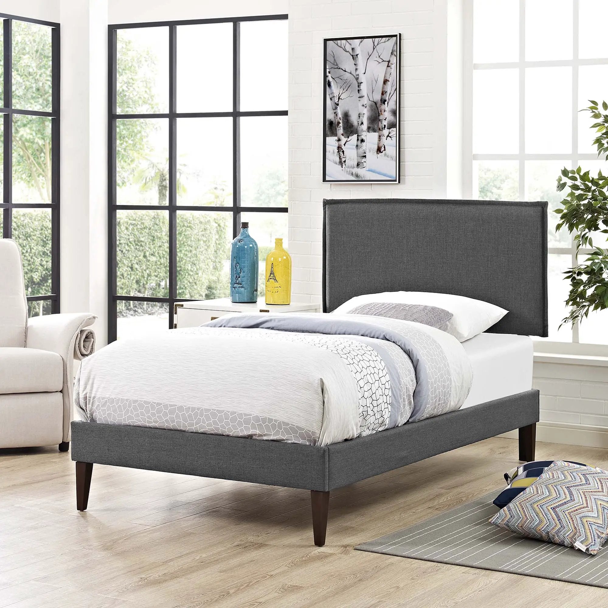 Amaris Fabric Twin Platform Bed with Squared Tapered Legs by Modway by HouseOfZazla