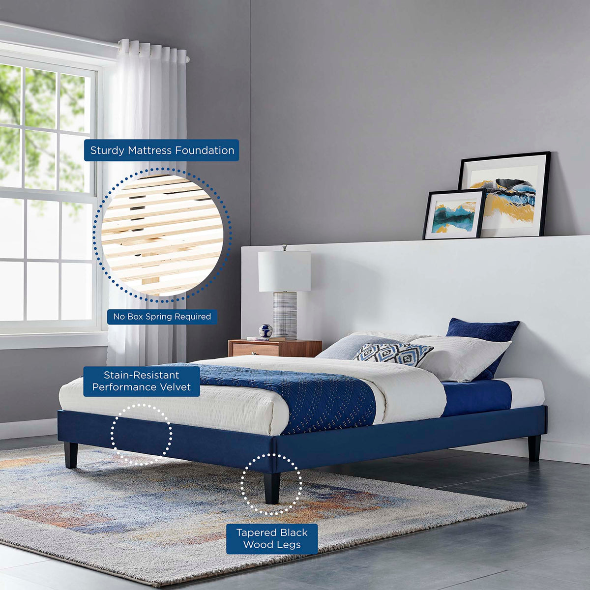 Reign Performance Velvet Platform Bed Frame by Modway, photo 10 of 44