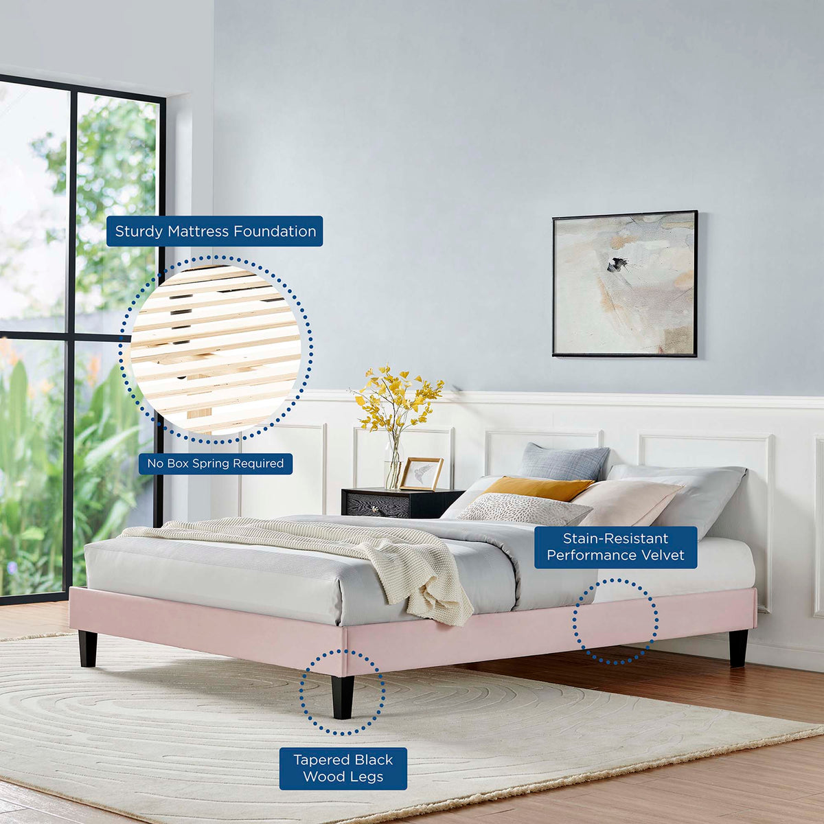 Reign Performance Velvet Platform Bed Frame by Modway, photo 35 of 44