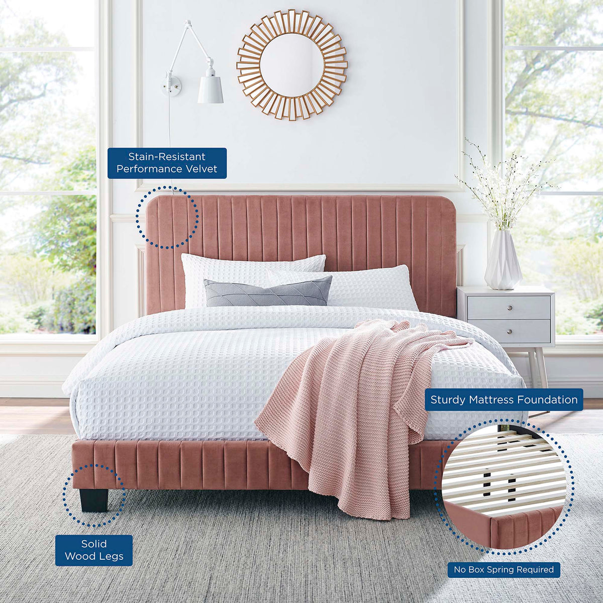 Celine Channel Tufted Performance Velvet Queen Platform Bed by Modway, photo 7 of 24