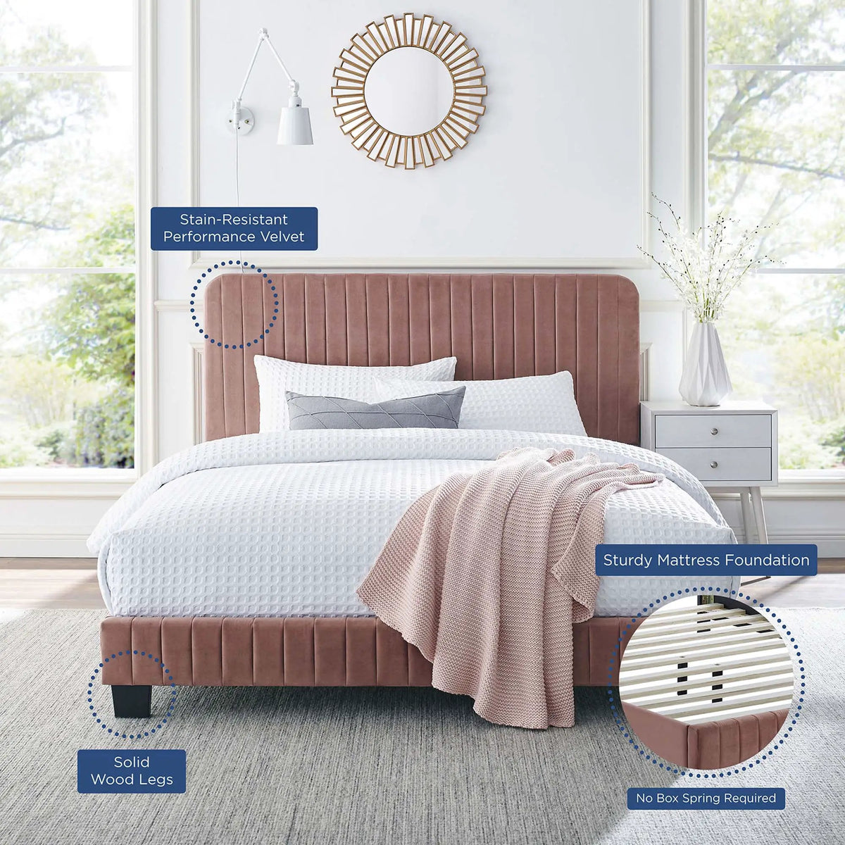 Celine Channel Tufted Performance Velvet Full Platform Bed by HouseOfZazla
