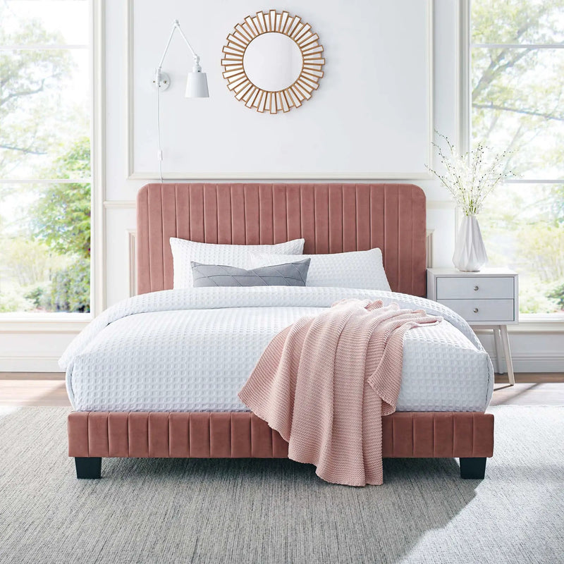 Celine Channel Tufted Performance Velvet Full Platform Bed by HouseOfZazla