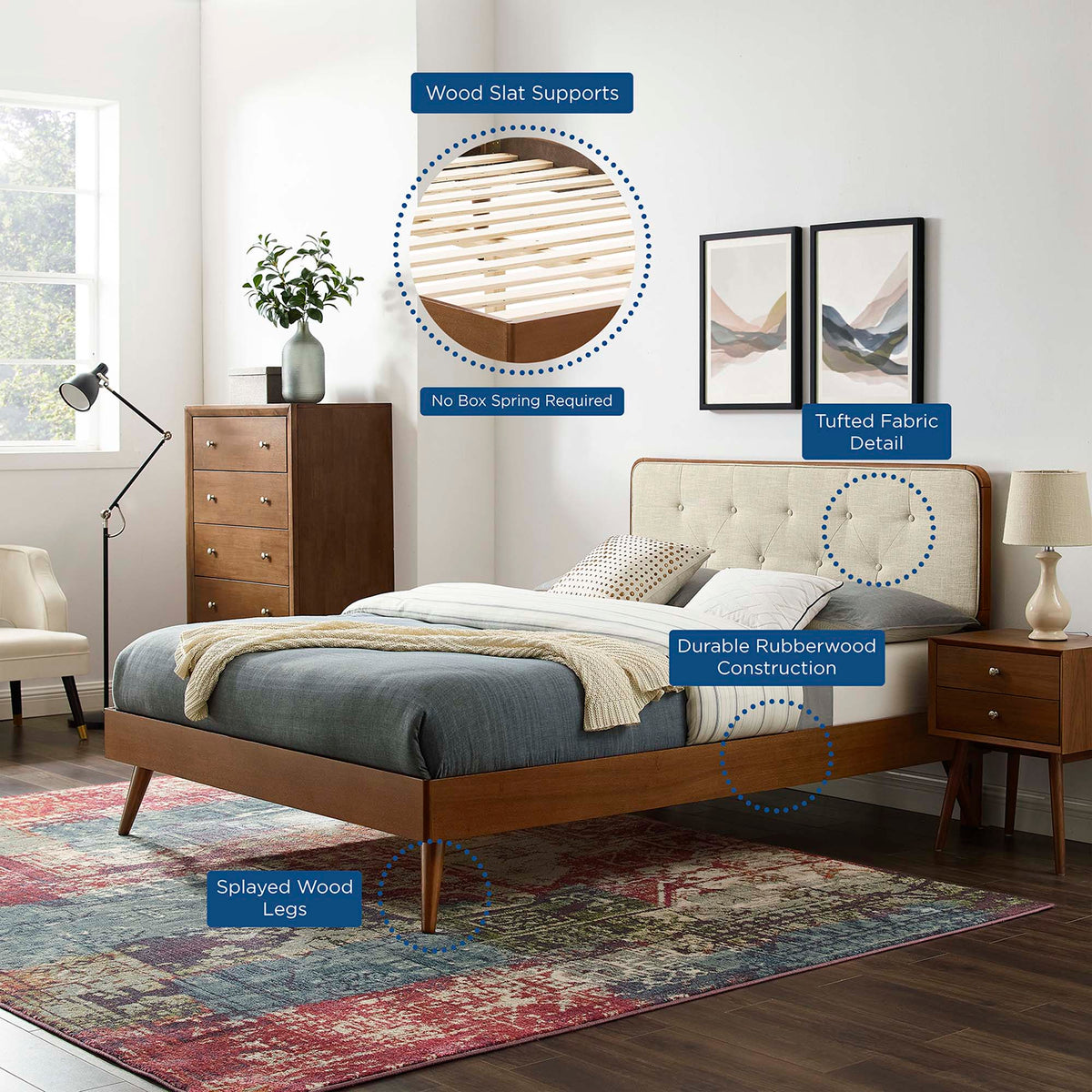 Bridgette Wood King Platform Bed With Splayed Legs by Modway, photo 21 of 36