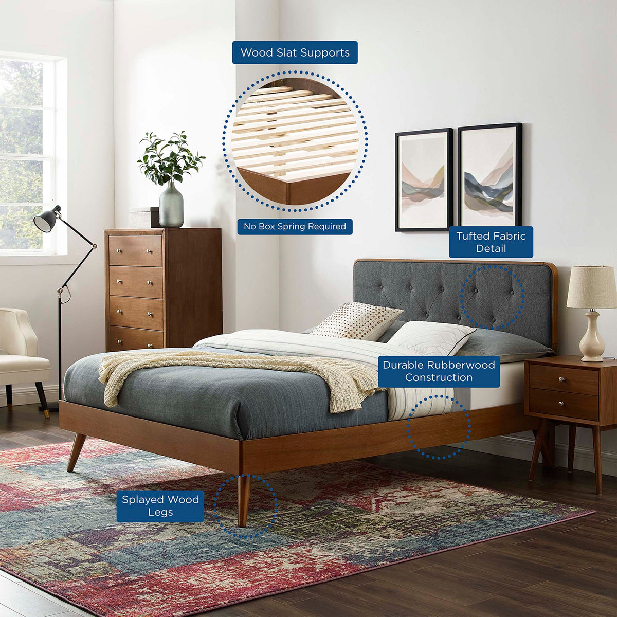 Bridgette Wood King Platform Bed With Splayed Legs by Modway, photo 33 of 36