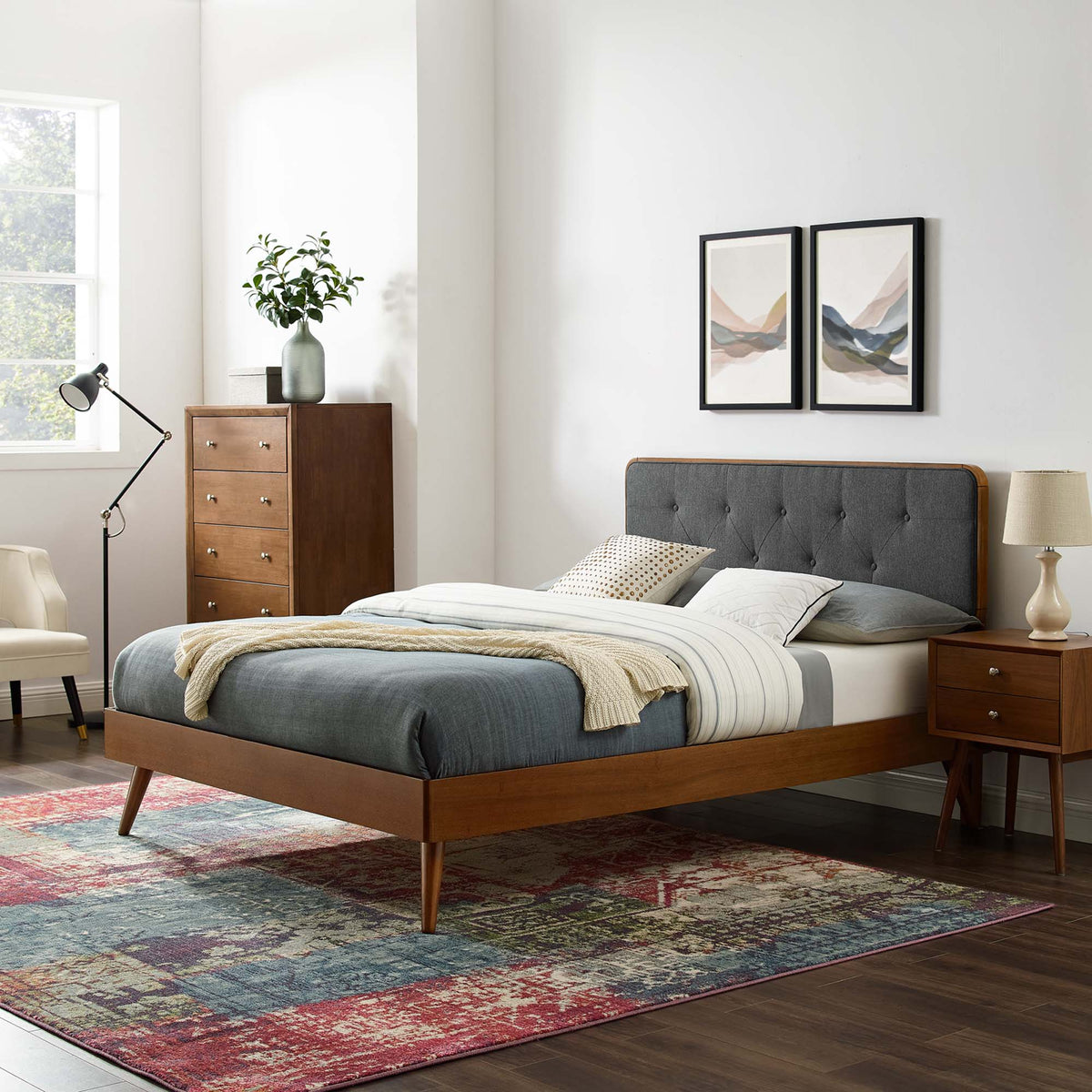Bridgette Wood King Platform Bed With Splayed Legs by Modway, photo 32 of 36