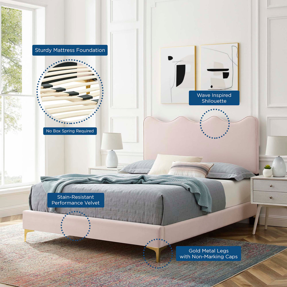 Current Performance Velvet Twin Platform Bed by Modway - MOD-6727, photo 9 of 12