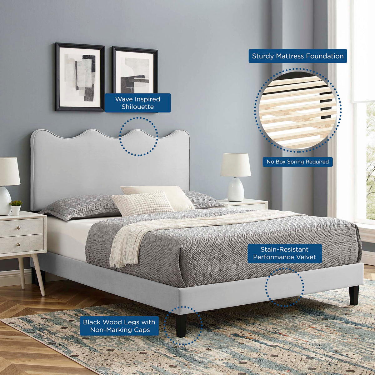 Current Performance Velvet Full Platform Bed by Modway - MOD-6732, photo 9 of 36