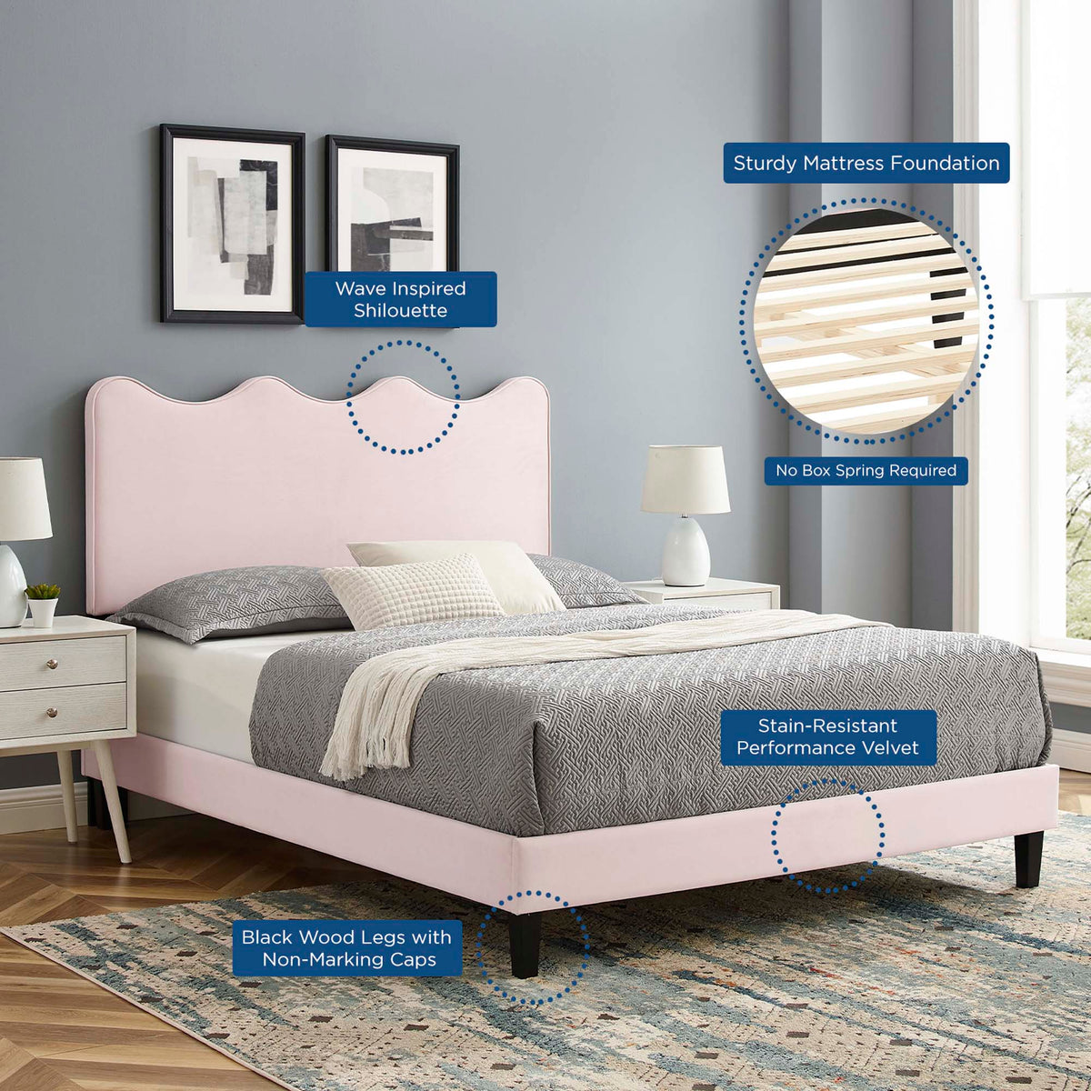 Current Performance Velvet Full Platform Bed by Modway - MOD-6732, photo 21 of 36