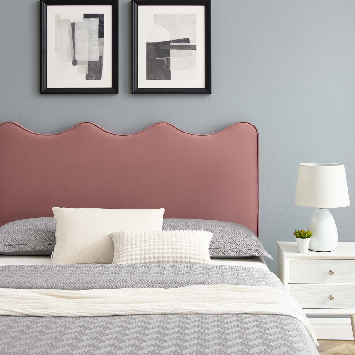 Current Performance Velvet Queen Platform Bed by Modway - Dusty Rose / Light Gray / Pink / White, photo 10 of 40
