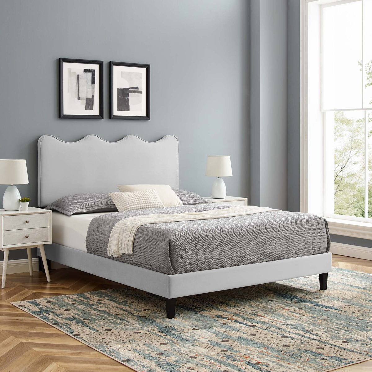 Current Performance Velvet Queen Platform Bed by Modway - Dusty Rose / Light Gray / Pink / White, photo 20 of 40