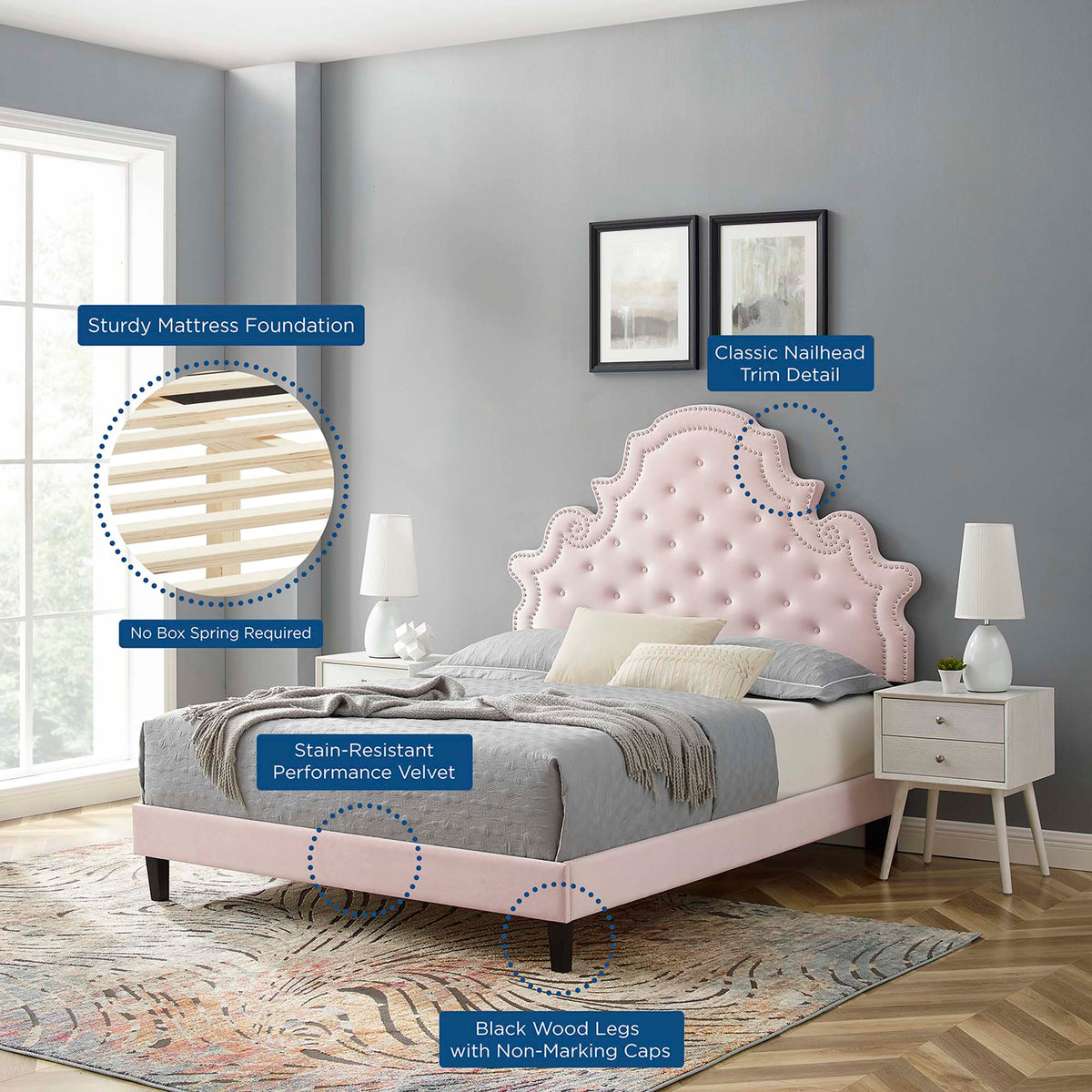 Gwyneth Tufted Performance Velvet Queen Platform Bed by Modway - MOD-6753, photo 11 of 22