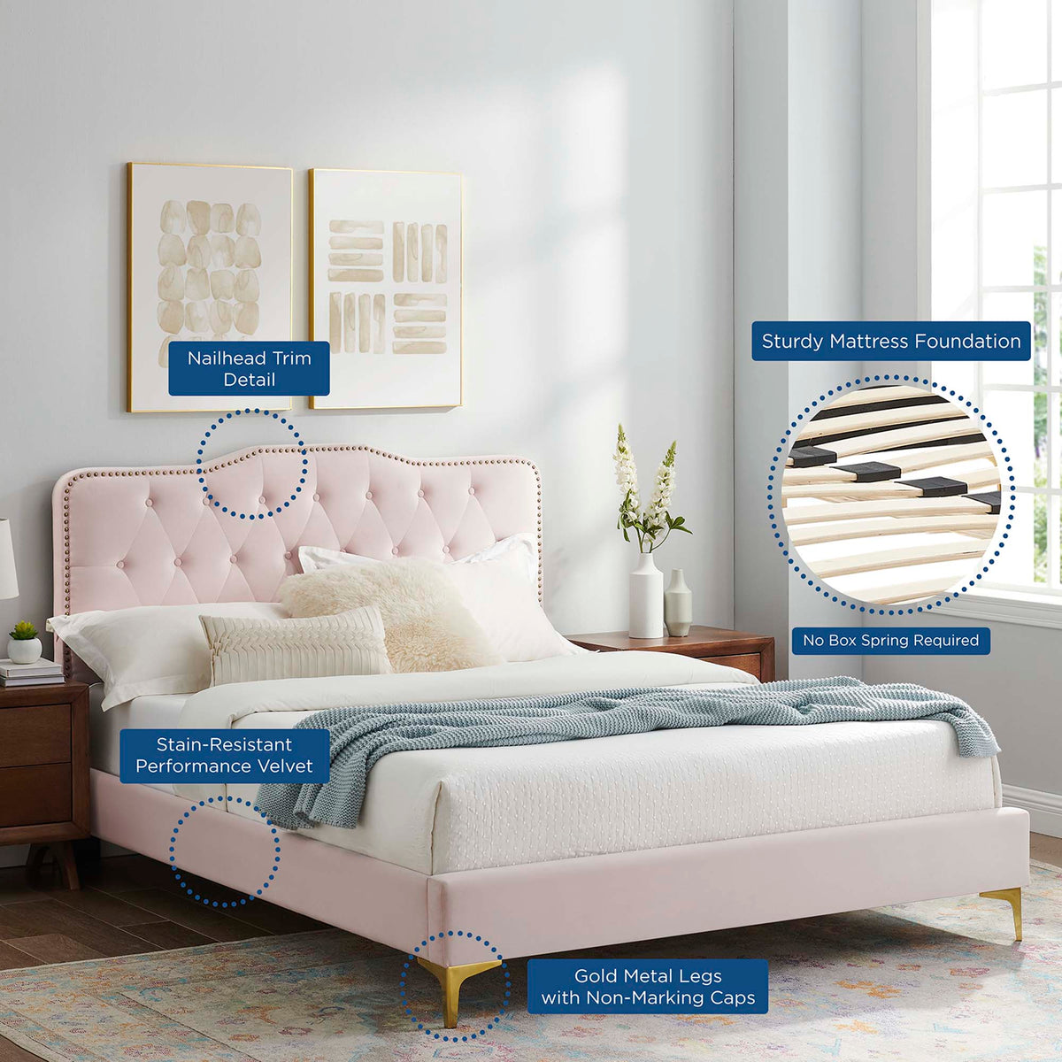 Amber Tufted Performance Velvet Platform Bed by Modway, photo 13 of 31