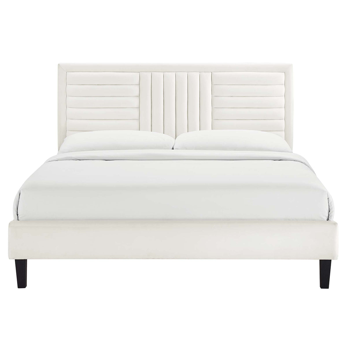 Sofia Tapered Wood Leg Channel Tufted Performance Velvet Queen Platform Bed by Modway, photo 3 of 8
