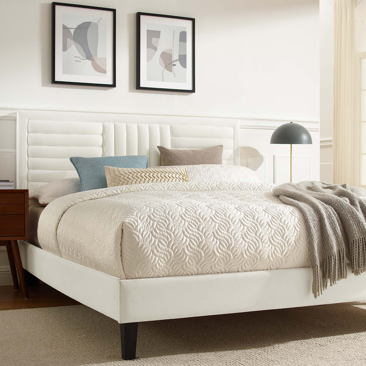 Sofia Tapered Wood Leg Channel Tufted Performance Velvet Queen Platform Bed by Modway, photo 8 of 8