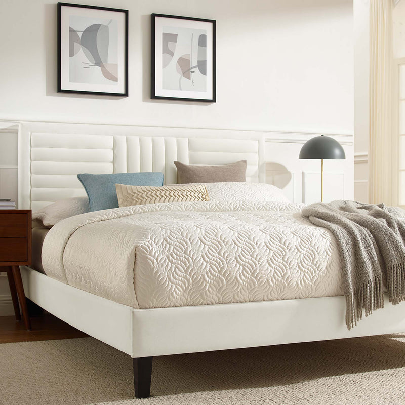 Sofia Tapered Wood Leg Channel Tufted Performance Velvet Queen Platform Bed by Modway, photo 8 of 8