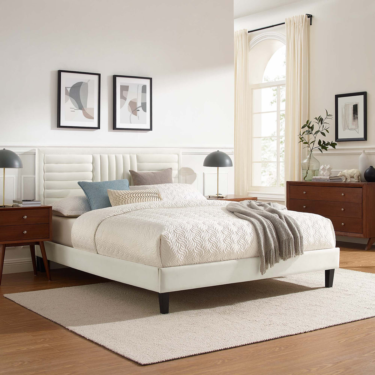 Sofia Tapered Wood Leg Channel Tufted Performance Velvet Queen Platform Bed by Modway, photo 7 of 8