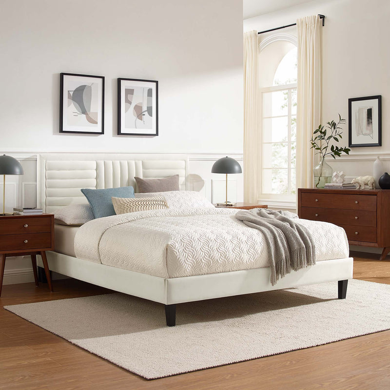 Sofia Tapered Wood Leg Channel Tufted Performance Velvet Queen Platform Bed by Modway, photo 7 of 8