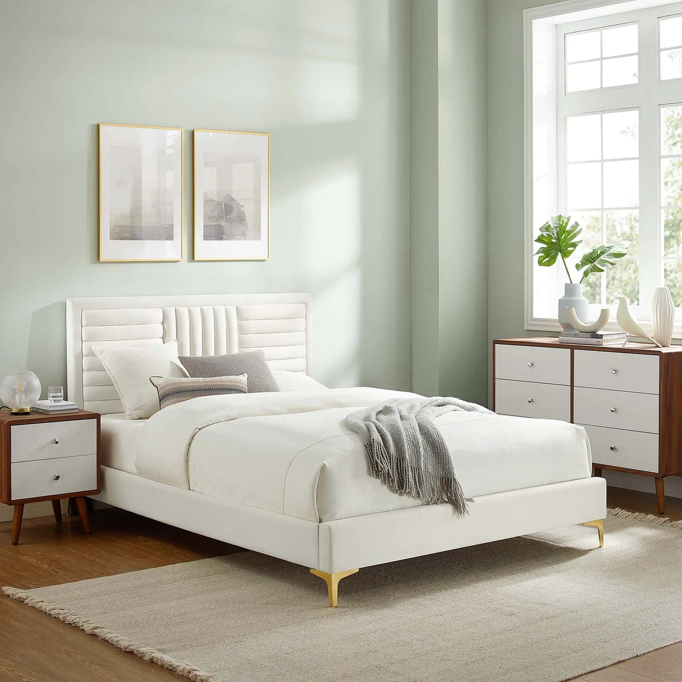 Sofia Channel Tufted Performance Velvet Full Platform Bed by HouseOfZazla