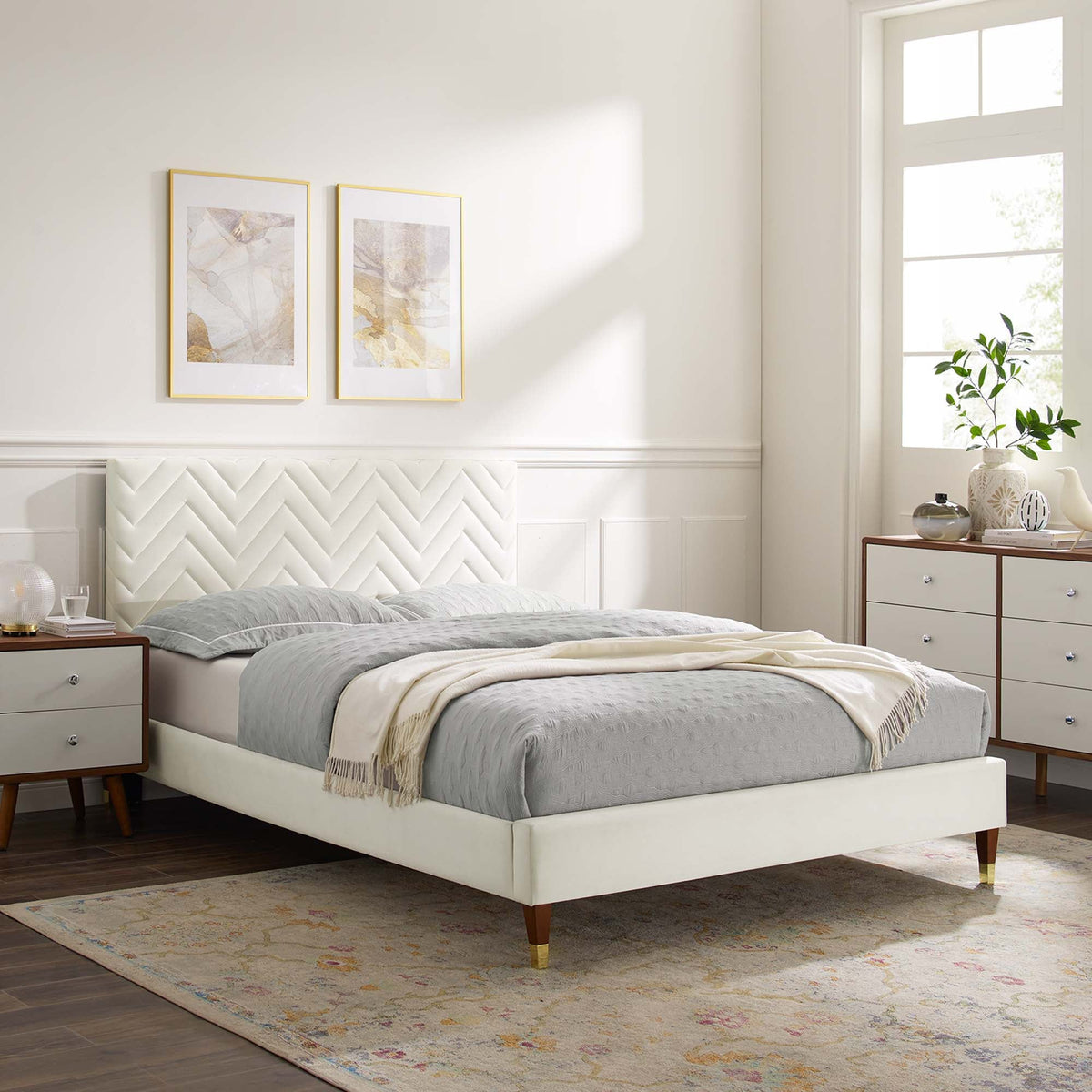 Leah Chevron Tufted Performance Velvet Full Platform Bed by Modway - MOD-6997, photo 7 of 8