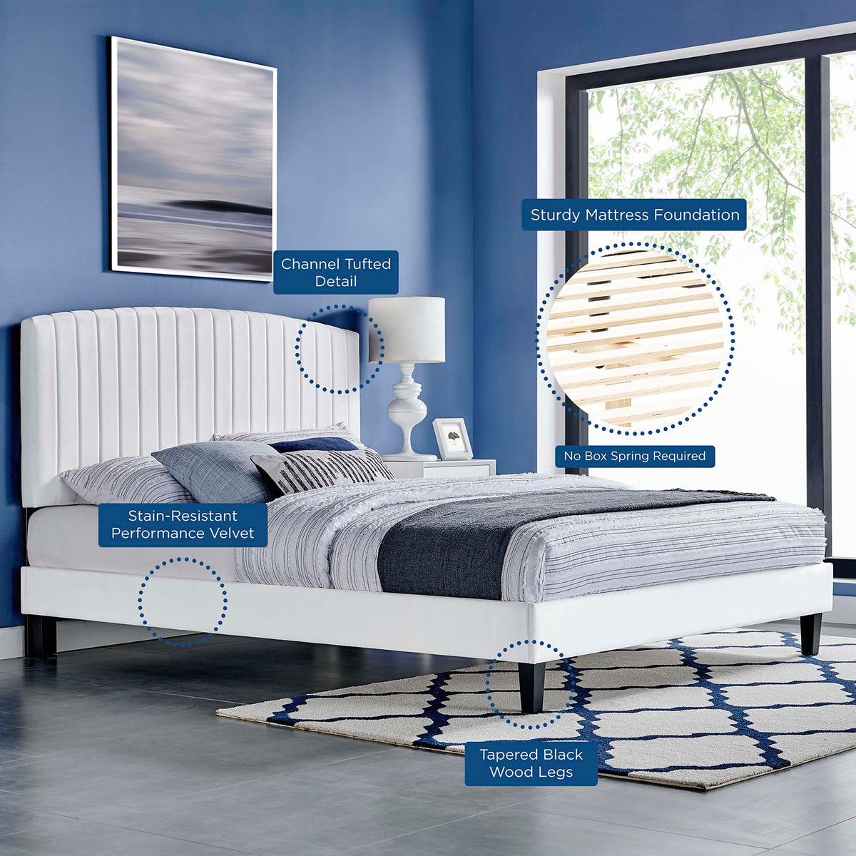 Alessi Performance Velvet Platform Bed by Modway, photo 16 of 28