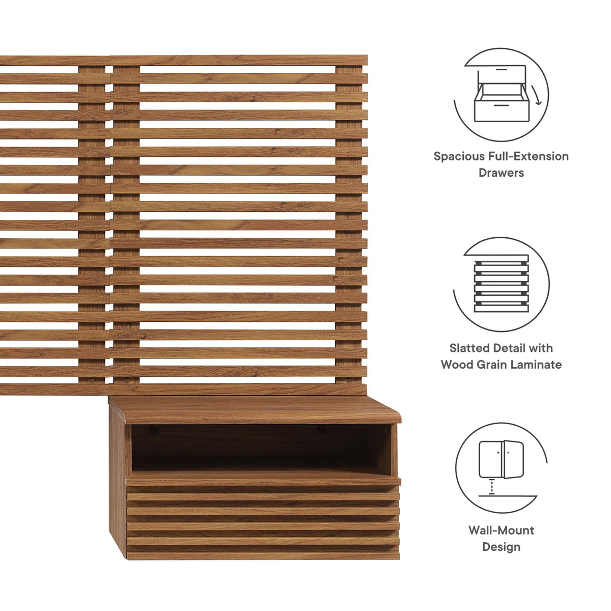 Render Wall Mount Headboard and Modern Nightstands by Modway, photo 2 of 21