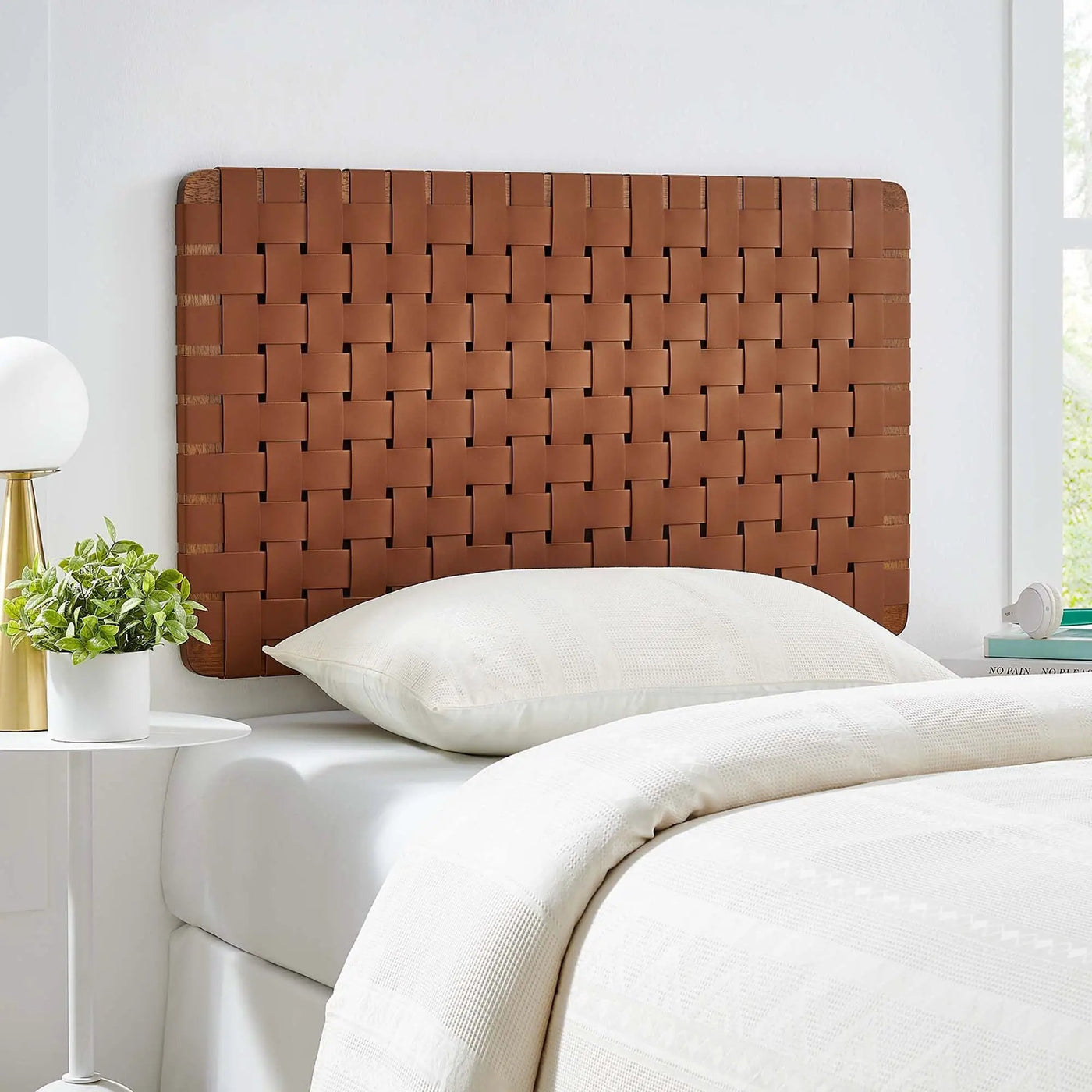 Sparta Weave Wall-Mount Vegan Leather Twin Headboard by Modway by HouseOfZazla