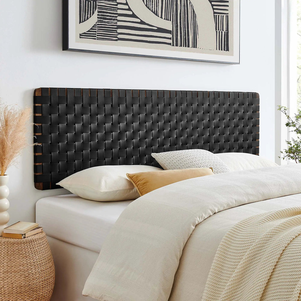 Sparta Weave Wall-Mount Vegan Leather King Headboard by HouseOfZazla
