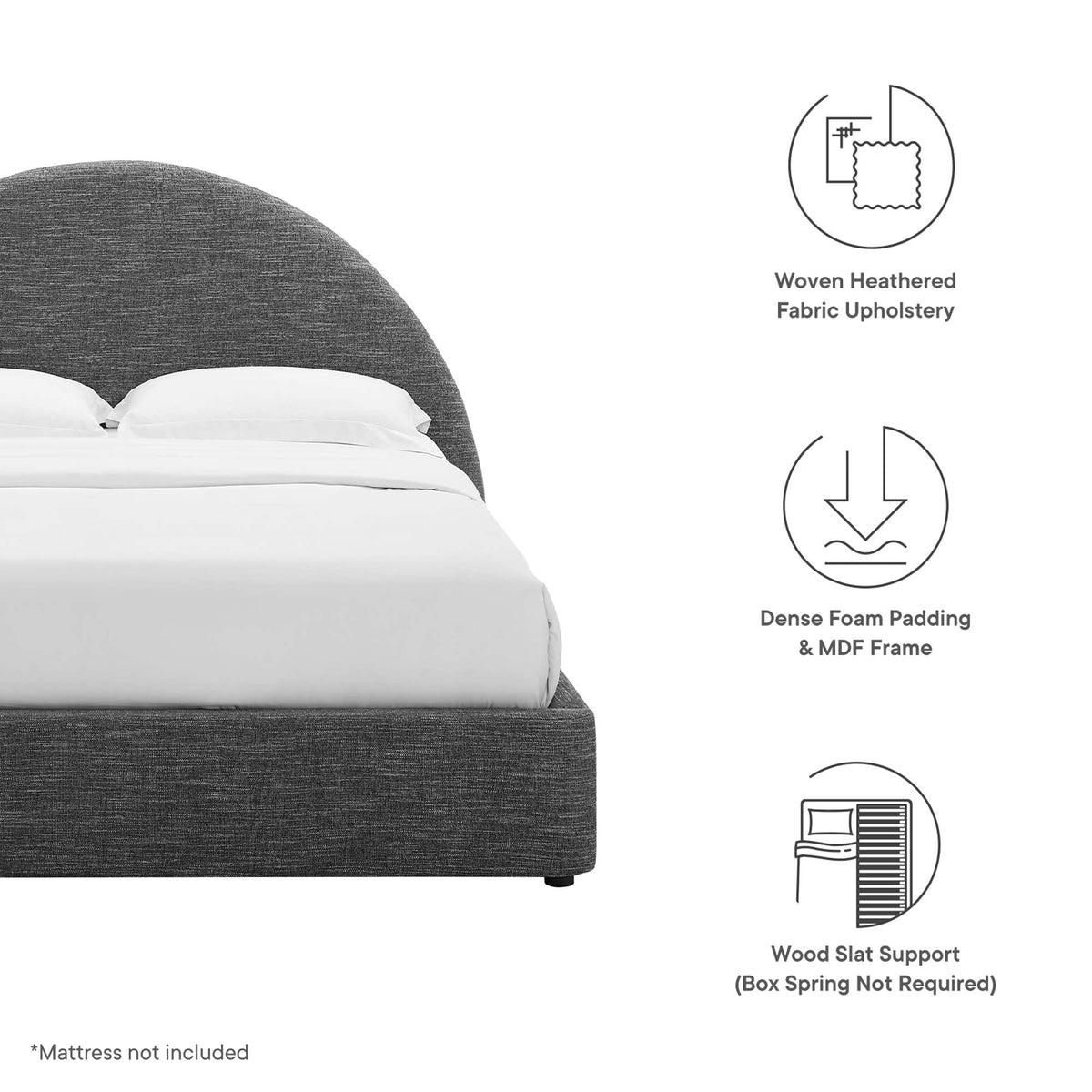Resort Upholstered Fabric Arched Round Platform Bed by Modway, photo 21 of 44