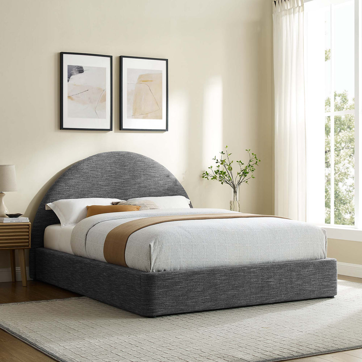 Resort Upholstered Fabric Arched Round Platform Bed by Modway, photo 26 of 44
