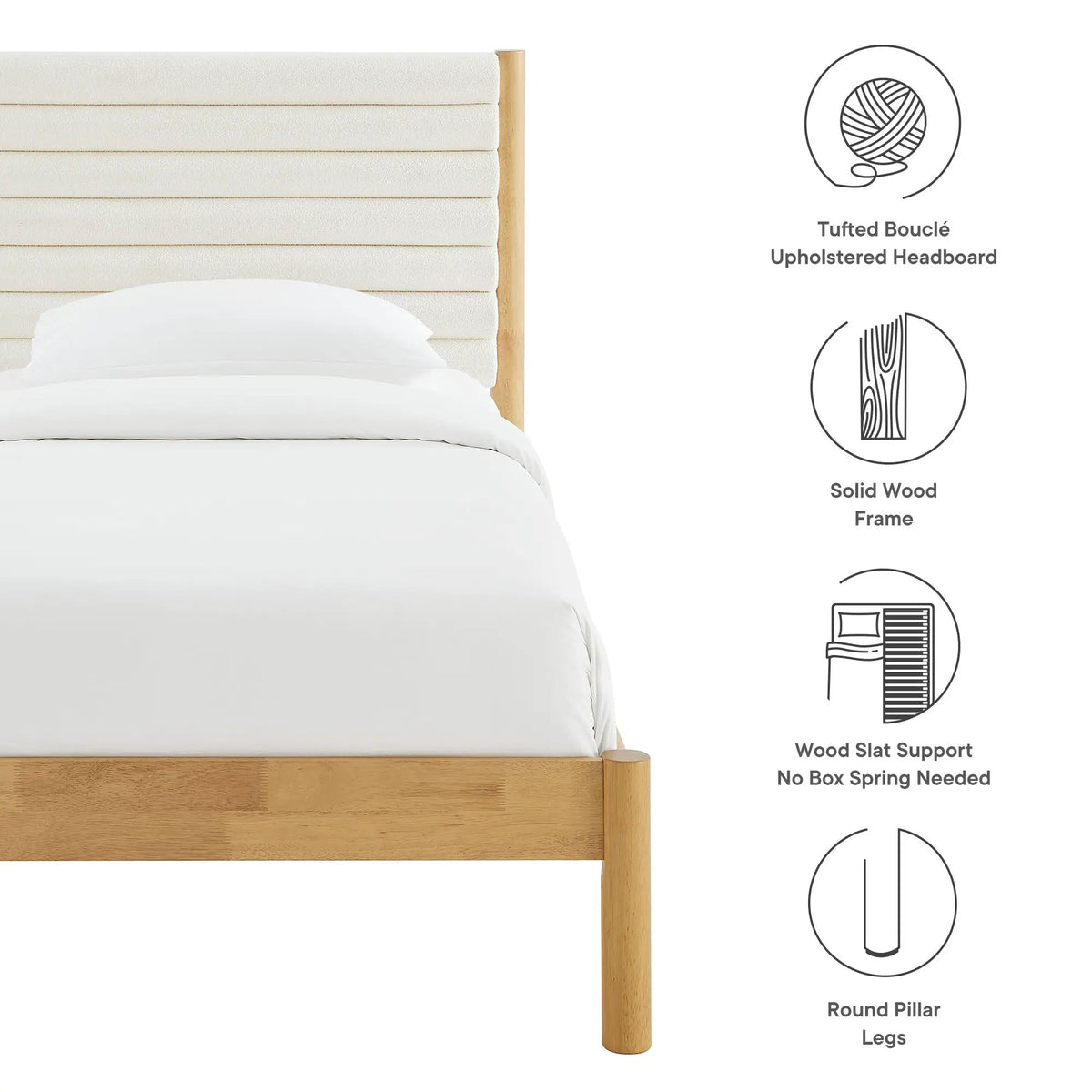 Olea Channel Tufted Boucle Solid Wood Twin Platform Bed by Modway by HouseOfZazla