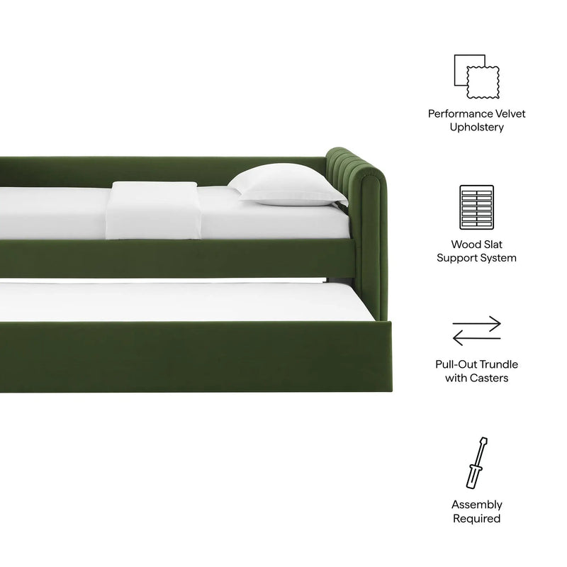 Veyla Channel Tufted Performance Velvet Twin Daybed With Trundle by HouseOfZazla