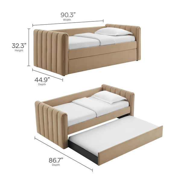 Veyla Channel Tufted Performance Velvet Twin Daybed With Trundle, photo 2 of 28
