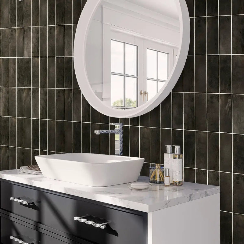 Black 2.5x8 Glossy Ceramic Subway Tile (38 pack, 5.38 sq ft/case) by Apollo Tile