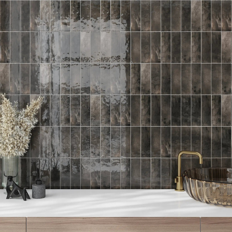 Black 2.5x8 Glossy Ceramic Subway Tile (38 pack, 5.38 sq ft/case) by Apollo Tile