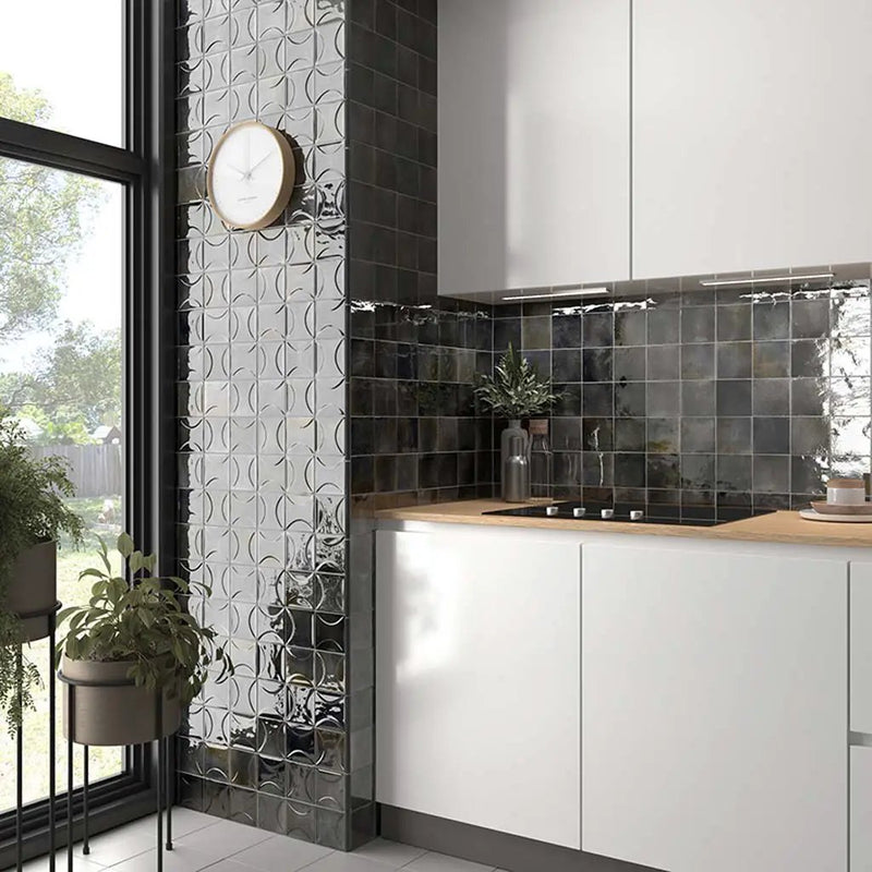 Black 4x4 Glossy Square Ceramic Tile (60 pack, 6.46 sq ft/case) by Apollo Tile