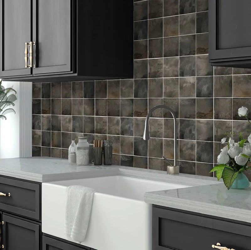 Black 4x4 Glossy Square Ceramic Tile (60 pack, 6.46 sq ft/case) by Apollo Tile