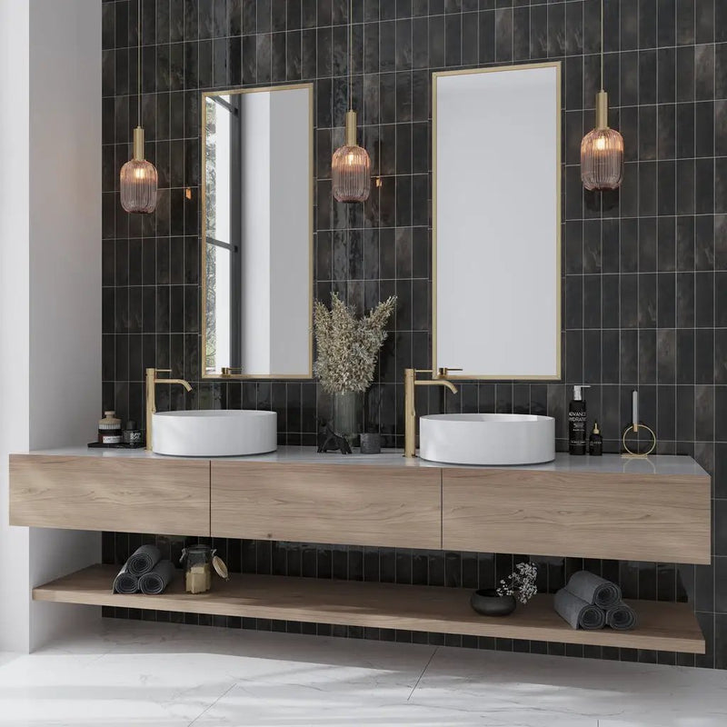 Black 2.5x8 Glossy Ceramic Subway Tile (38 pack, 5.38 sq ft/case) by Apollo Tile